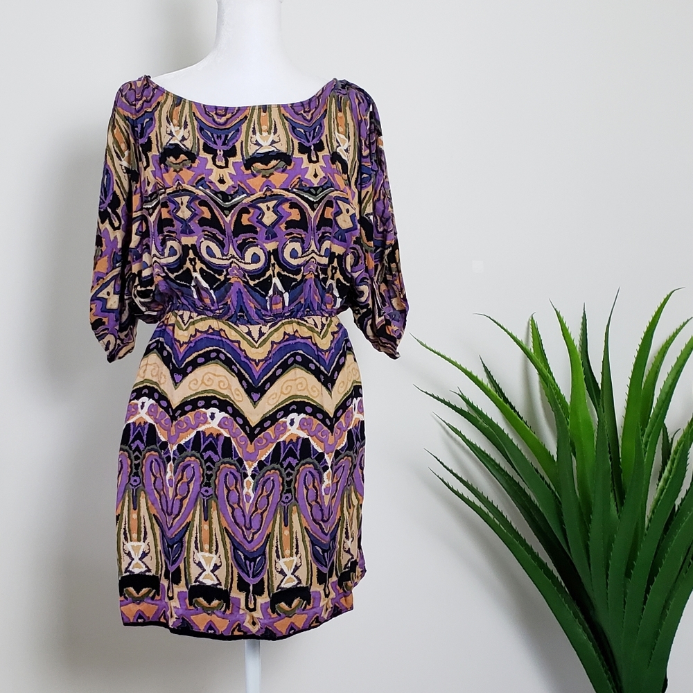 Angie Printed Design Split Shoulder Dress